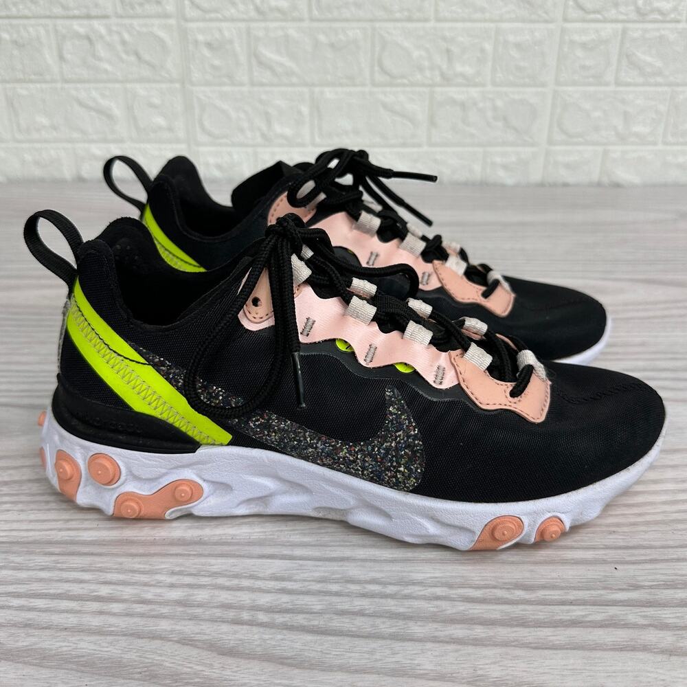 Nike React Element 55 Running Shoes SZ 6.5 Black Coral CD6964002 Lace Up Low Top